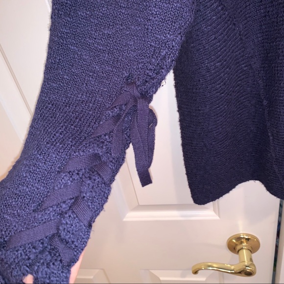 Dark Blue Knit Sweater with Tie up Sleeves - Picture 2 of 2